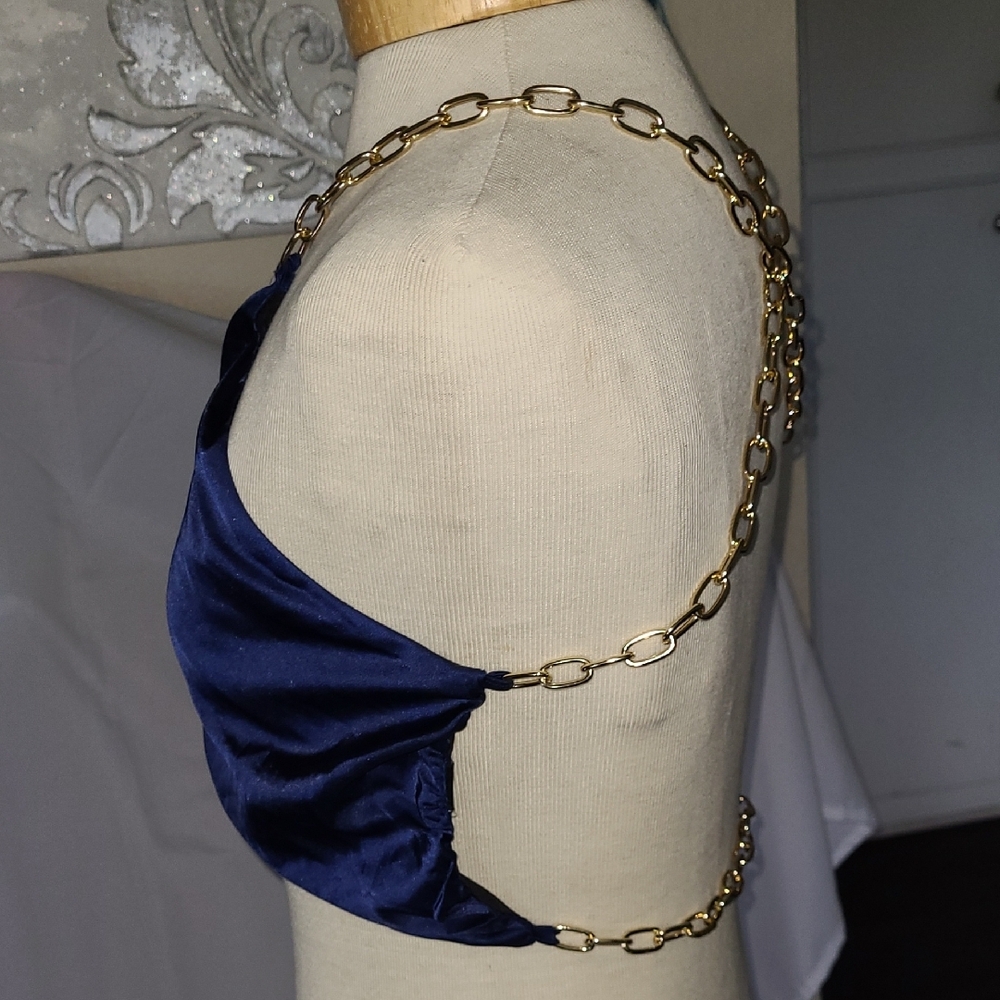 Cider Blue and Gold Asymmetrical Cut-Out Tank Top - Picture 4 of 5